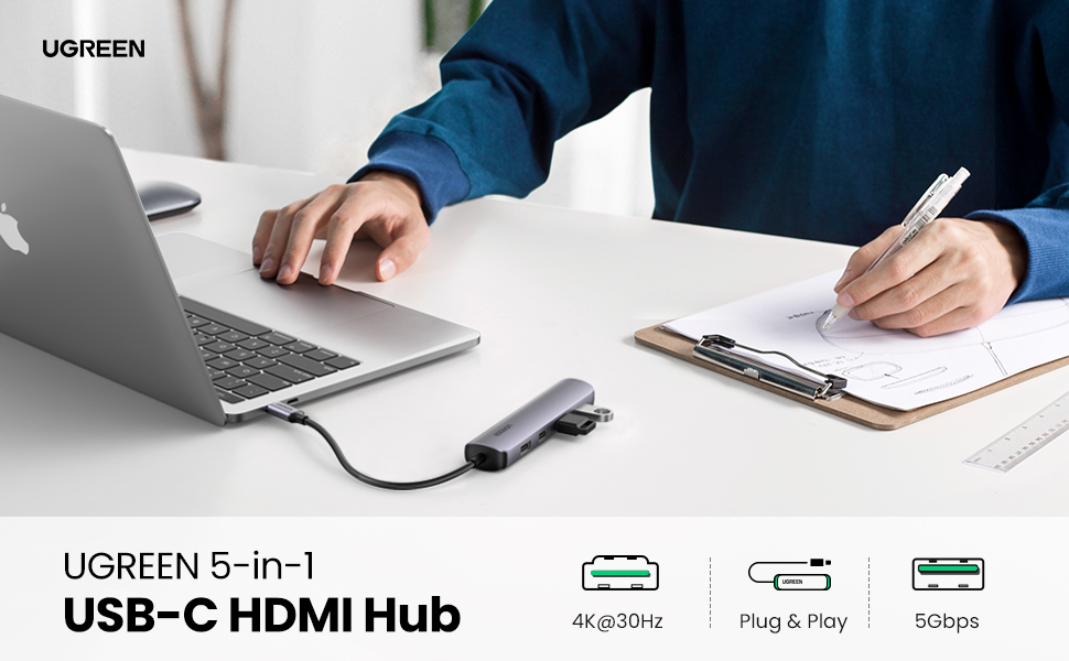 UGREEN-USB-C-Hub-4K30Hz-HDMI-USB-C-Hub-Multiport-Adapter-with-4-USB-30-Ports-USB-C-Dongle-Compatible-lrm20197